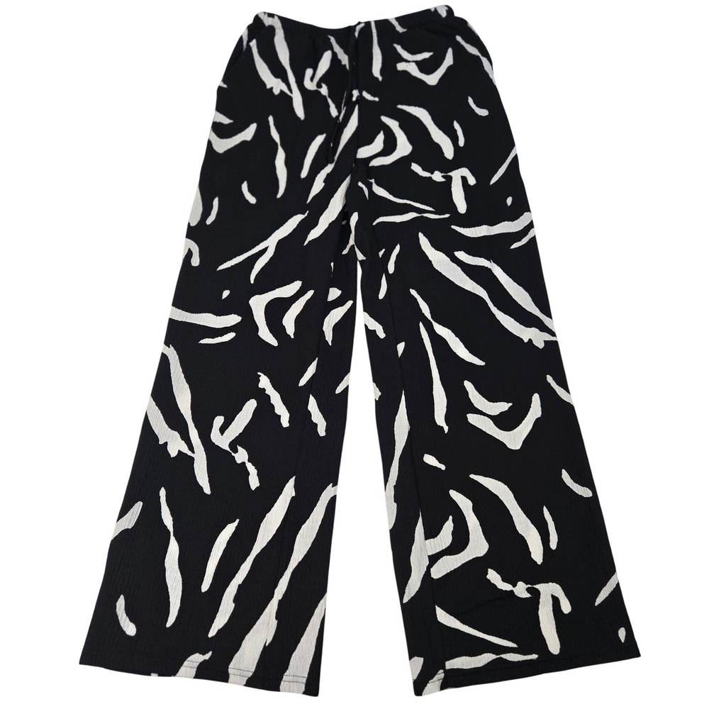 Blenca Wide Leg Palazzo Pants Women's M Black‎ White Abstract Zebra Plisse Boho